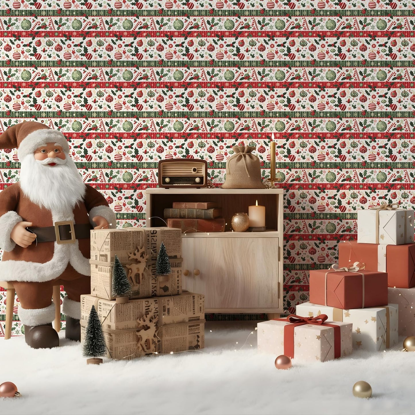 Kitico Christmas Peel and Stick Wallpaper Roll – Self Adhesive Decorative Wall Paper & Christmas Wrapping Paper 17.3"x196.8"