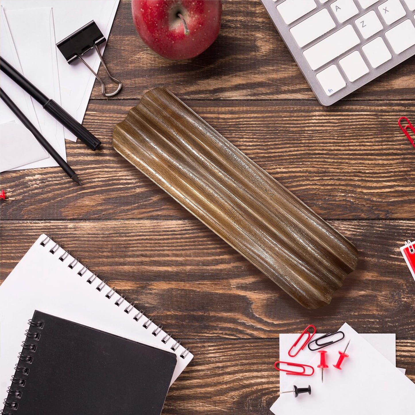 Pen holder Organizer of Office desks, Walnut Desk Pen Stand with 4 Compartments, Wave Pen Tray Office Accessory, Teacher Gifts, Suitable for School, Home, Office Desktop Office Art Accessories