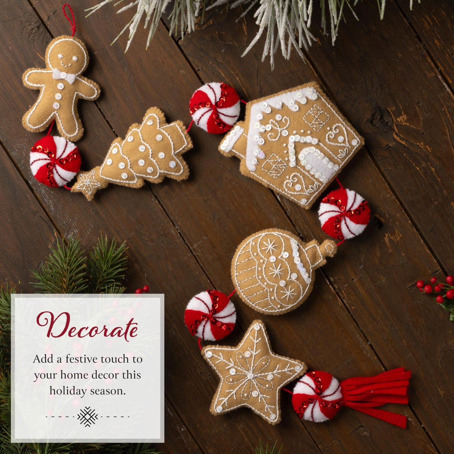 Bucilla Felt Garland Making Kit, Gingerbread Treats, Perfect for DIY Arts and Crafts Projects