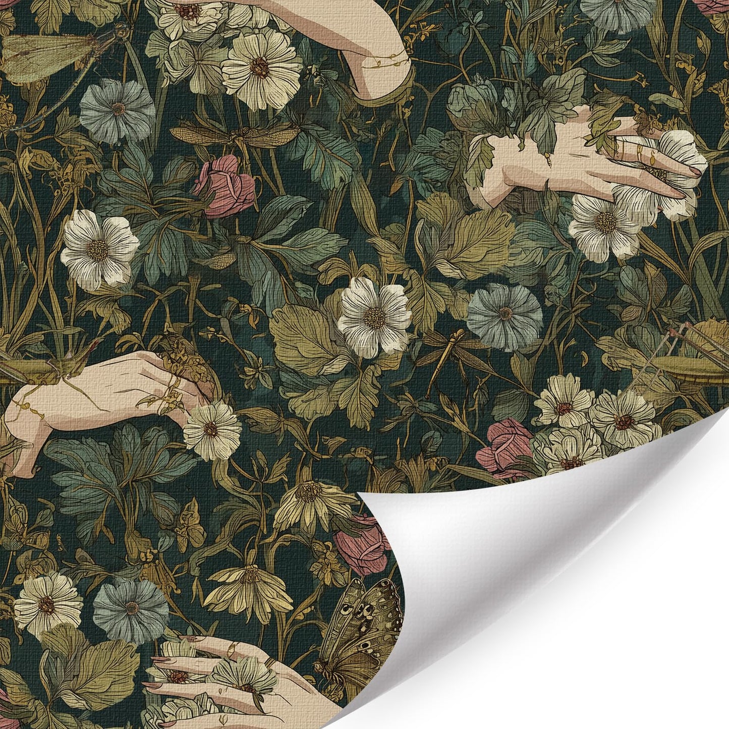 LHIUEM Gothic Flower and Hands Contact Paper Victorian Goth Hands Whimsical Wallpaper Dark Academia Peel Stick Wallpapers(17.3"×118") Boho Whisty Flowers Vintage Wallpaper for Room Wall Cabinet