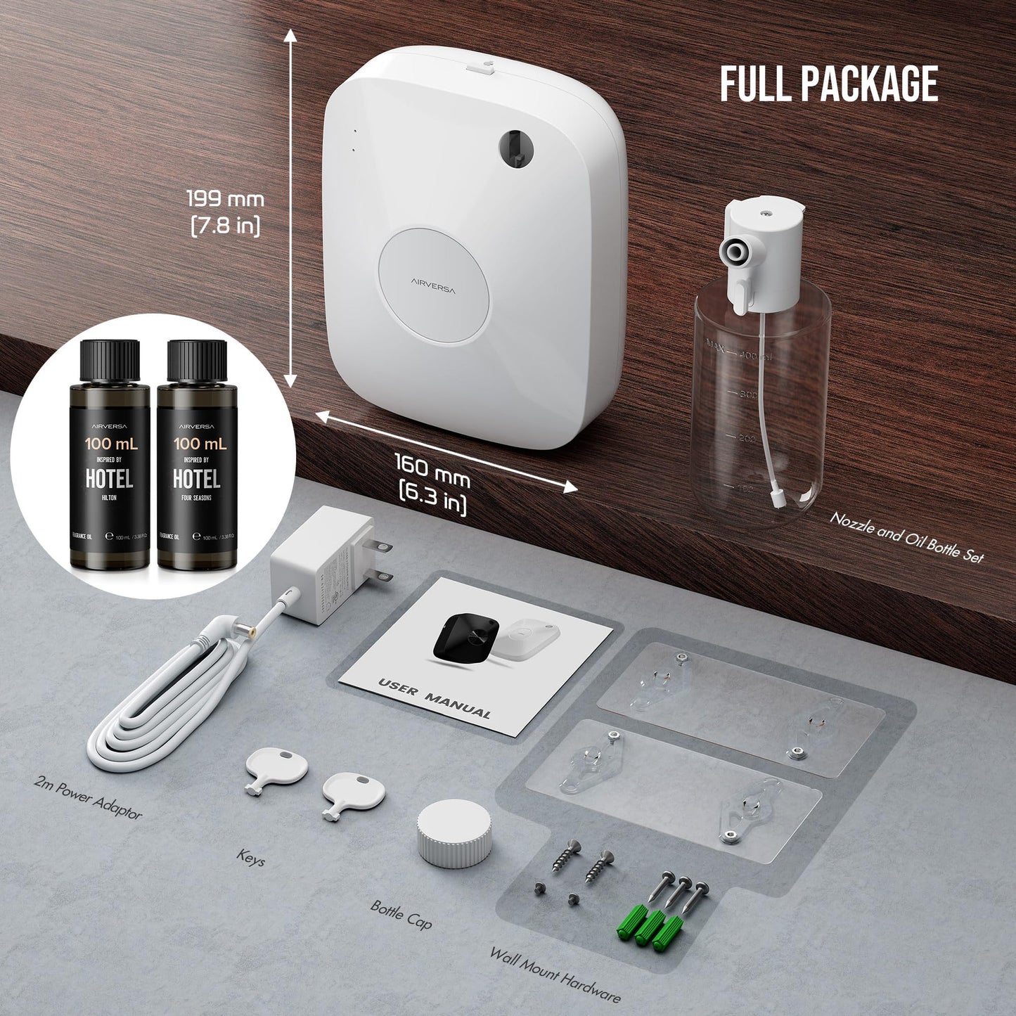 Smart Waterless Essential Oil Diffuser Hotel Scent Starter Kit, 400mL Capacity with 200mL Fragrance Oil, Up to 2000 sq ft Scent Air Machine with 12A1V Power Adapter for Large Room, ANA White Kit