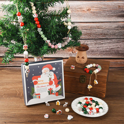 240 Pieces Christmas Wooden Beads Red Green Wood Beads Snowman Gingerbread Santa Deer Craft Bead with Hole for Winter Holiday Garland Making Xmas Home Tree Hanging Decoration