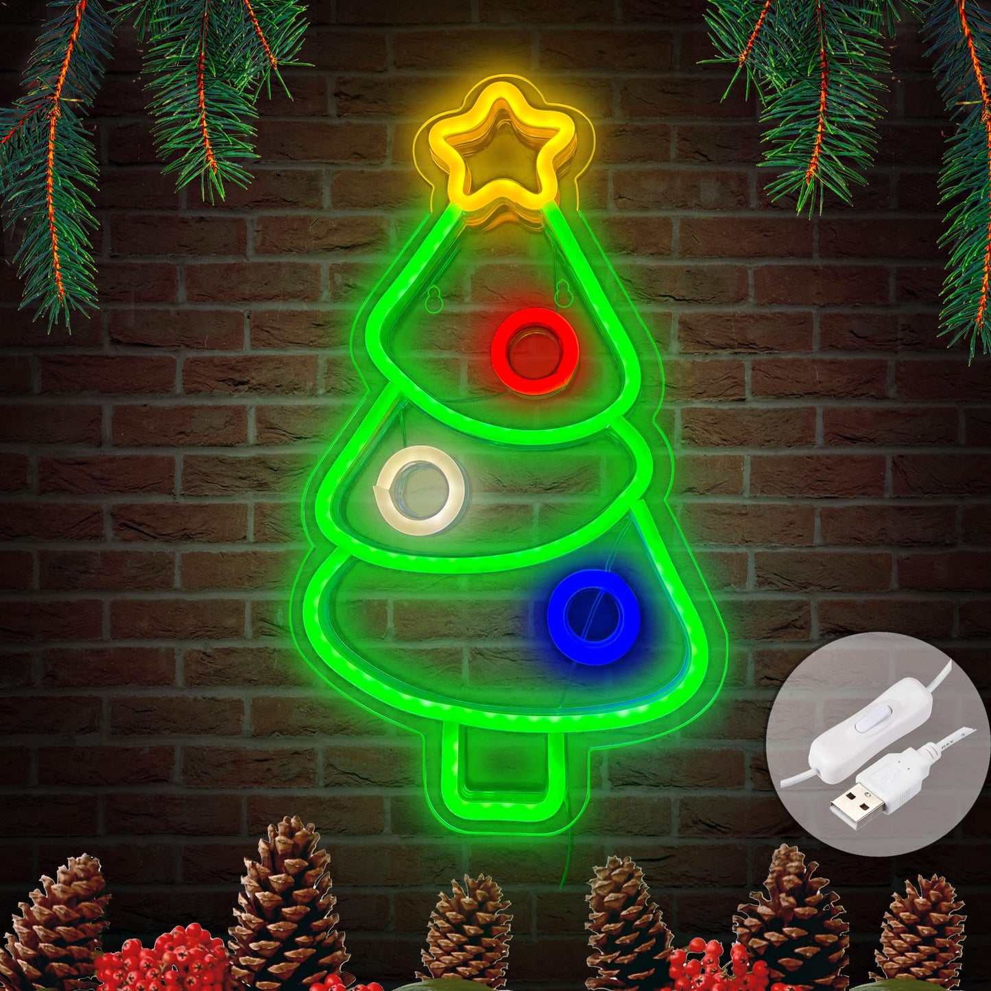 SmilingTown Christmas Neon Signs for Wall Decor USB Operated Neon Art Decorative Lights for Home Office Bar Pub Club Party Supplies Gift Idea (Christmas Tree)