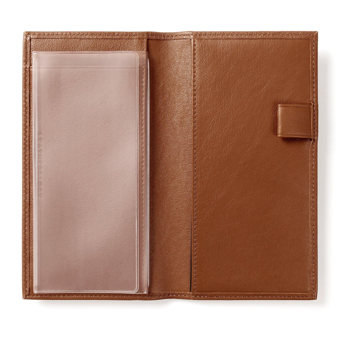 Leatherology Cognac Deluxe Leather Checkbook Cover with Clear Divider - Fits standard top or side tear checks, includes removable durable divider, expandable pen loop