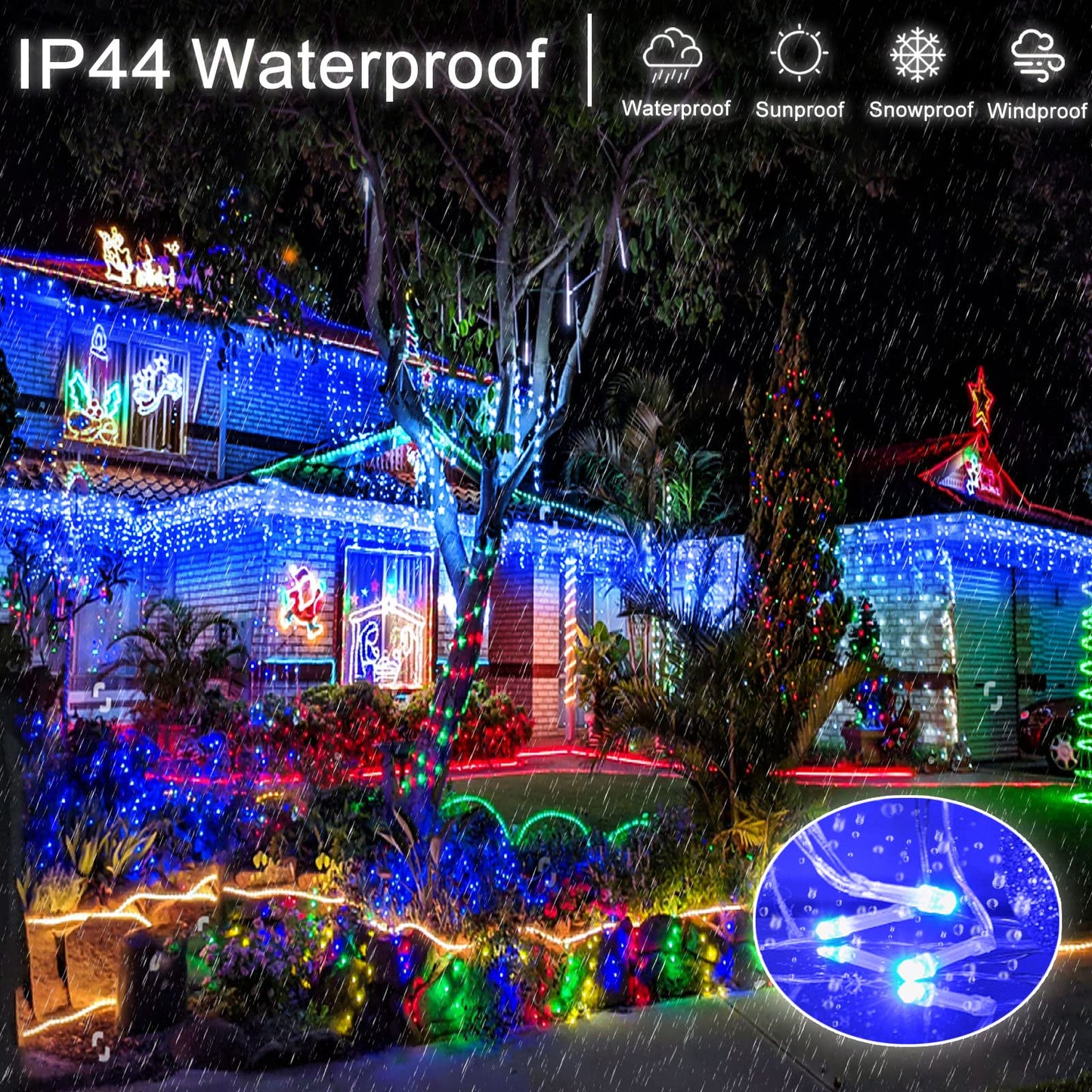 Einiiya Christmas Icicle Lights Outdoor 66 FT 640 LED Icicle Lights Plug in Conenectable Hanging Christmas Light for Outside Holiday Pavilion Balcony House Decorations, Blue