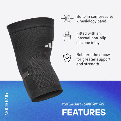 adidas Performance Climacool Elbow Support Sleeve - Elbow Support for Training, Competitions, and General Fitness - Ergonomic Design, Silicone Grip, Breathable Seamless Design - Black, Medium