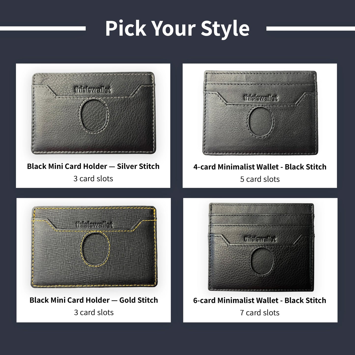 thisiswallet 2 Card Minimalist Wallet for Men & Women - Genuine Leather Ultra Thin Black Credit Card Holder - Compatible with American Express Platinum