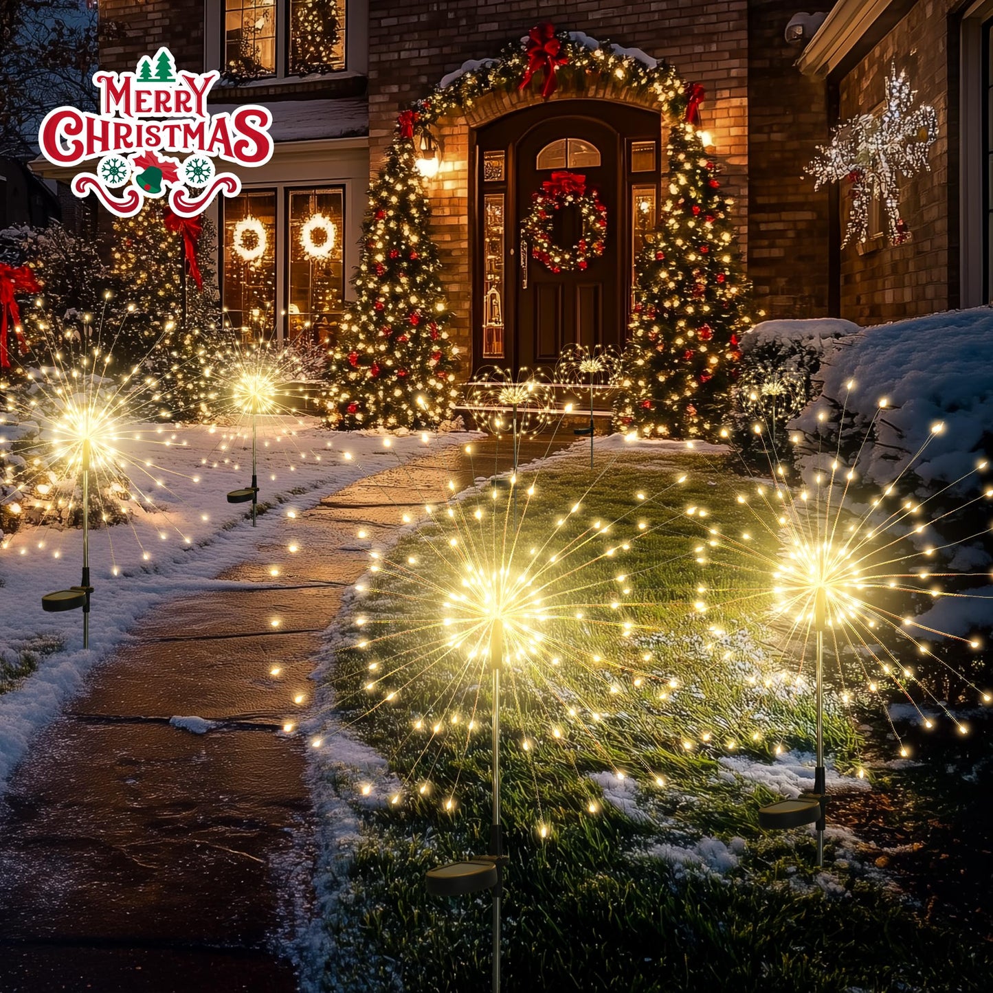 GIGALUMI Garden Decor Outdoor Lights 120LED 6Pack, Solar Garden Lights Outside Fairy Firework Decorative,Solar Powered for Yard Pathway Flowerbed Planter Balcony Patio 4th of July Decor (Warm White