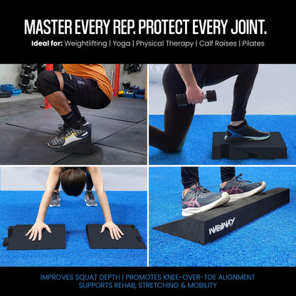 WABIWAY Squat Wedge Block – 2-in-1 Heel Elevated Slant Board for Squats & Calf Raises – Lightweight, Non-Slip EVA, Portable Workout Wedge for Strength & Recovery