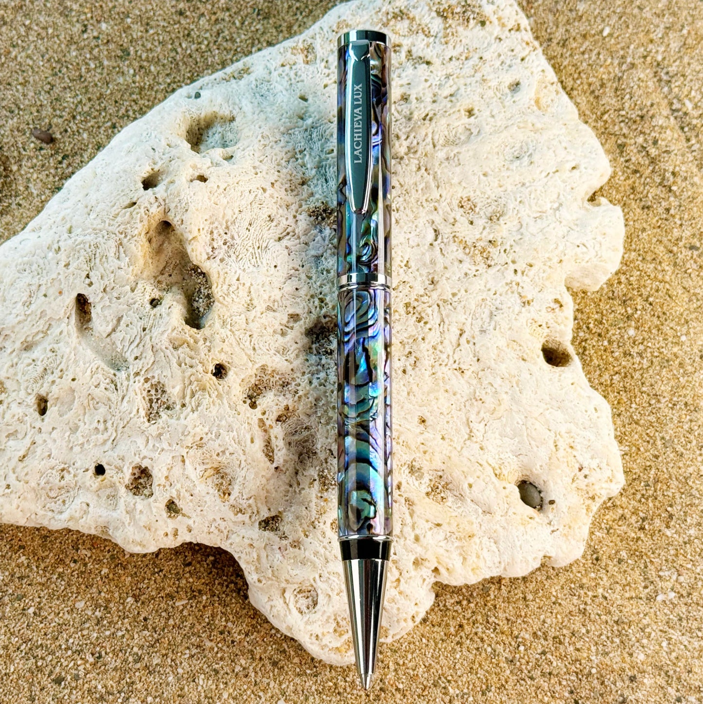 LACHIEVA LUX Abalone Shell Ballpoint Pen, Luxury Gift for Men & Women, German P900M 1.0MM Refill, Executive Writing Pen in Gift Box