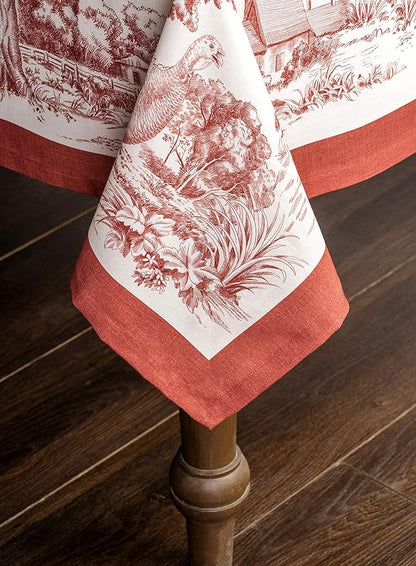 Maison d' Hermine Table Cloth Square Table 100% Cotton 60 x 60 Inches Fall Tablecloth Reusable Everyday Use for Thanksgiving Christmas Decorations Dining Farmhouse Party (Holy Jouy - Red)