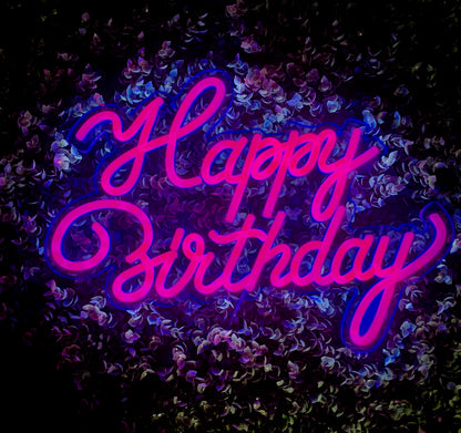 LiQi ™ ' HAPPY BIRTHDAY Neon Sign For Party Décor Bedroom Bar Wedding Home Kitchen Birthday Art Decoration Christmas Light Up Sign,led Neon Signs Wall Light Backdrop USB Powered, 16.5 * 12",Pink