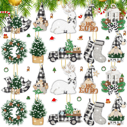 Realspring 20 Pcs Christmas Diamond Art Ornaments 5d Winter Diamond Painting Tree Decorations Has Xmas Hanging Rhinestones Art Kits for Adults Beginners DIY Crafts(Gnome)