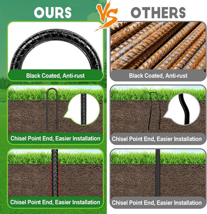 Trampoline Stakes Anchors - Heavy Duty 12" Ground Anchor for High Wind Stability | U-Shaped Rebar Stakes
