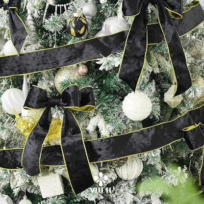 MEEDEE Black and Gold Velvet Ribbon 2.5 inch with 10 Yards Spool Two Tone Velvet Wired Ribbon for Gift Wrapping, Halloween Wreaths, Christmas Tree, Large Bow, Crafts Supply