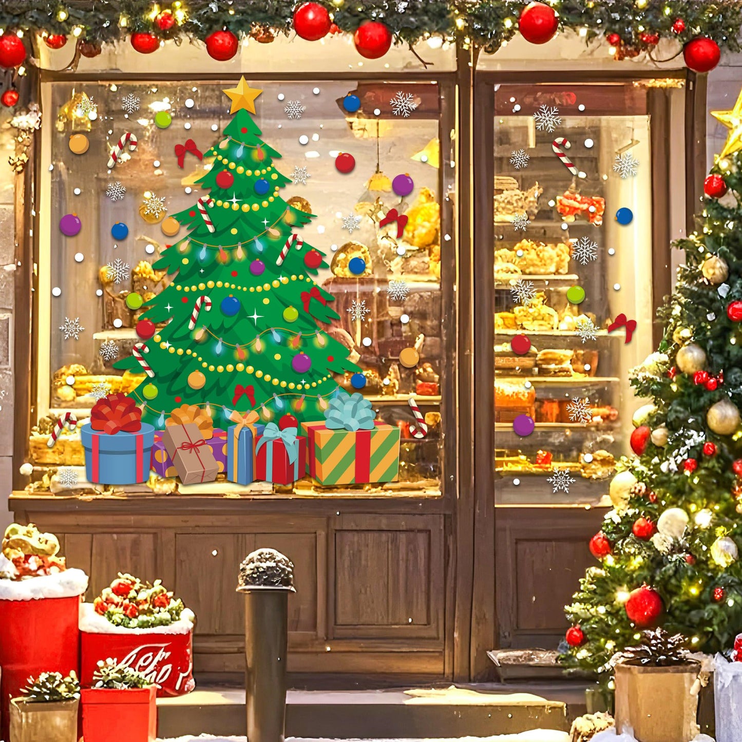 2 Sheet Christmas Tree Window Clings Extra Large Xmas Tree Snowflake Window Decals Stickers Reusable Double-Sided Christmas Windows Decorations for Xmas Winter Holiday Party Home Office Glass Decor