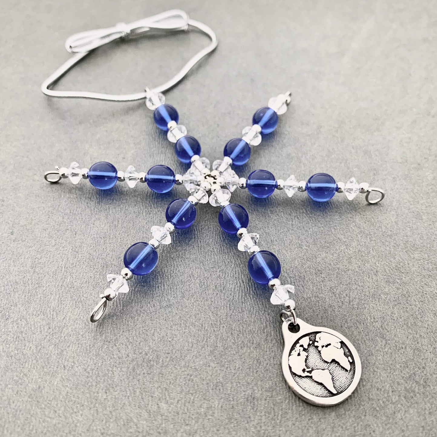 World Earth Ornament - Beaded Snowflake Christmas Ornament