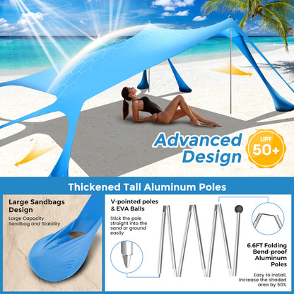 VIONMI Beach Canopy Beach Tent Pop Up Shade 10x10ft Sun Shelter UPF50+ with 8 Sandbags-2 Sand Shovel-4 Aluminum Poles-Ground Pegs-Portable Carrying Bag for Outdoor Family Camping Fishing Yard Picnic
