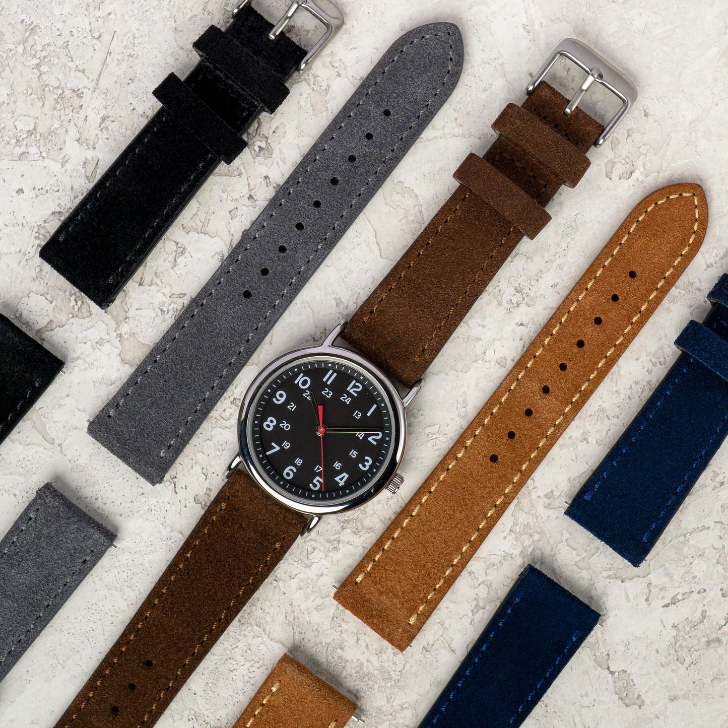 Benchmark Suede 22mm Leather Watch Band – 22mm Quick Release Watch Band with Stainless-Steel Buckle & 9 Adjustable Holes – Blue Leather Watch Bands for Men & Women (22mm, Navy Blue)