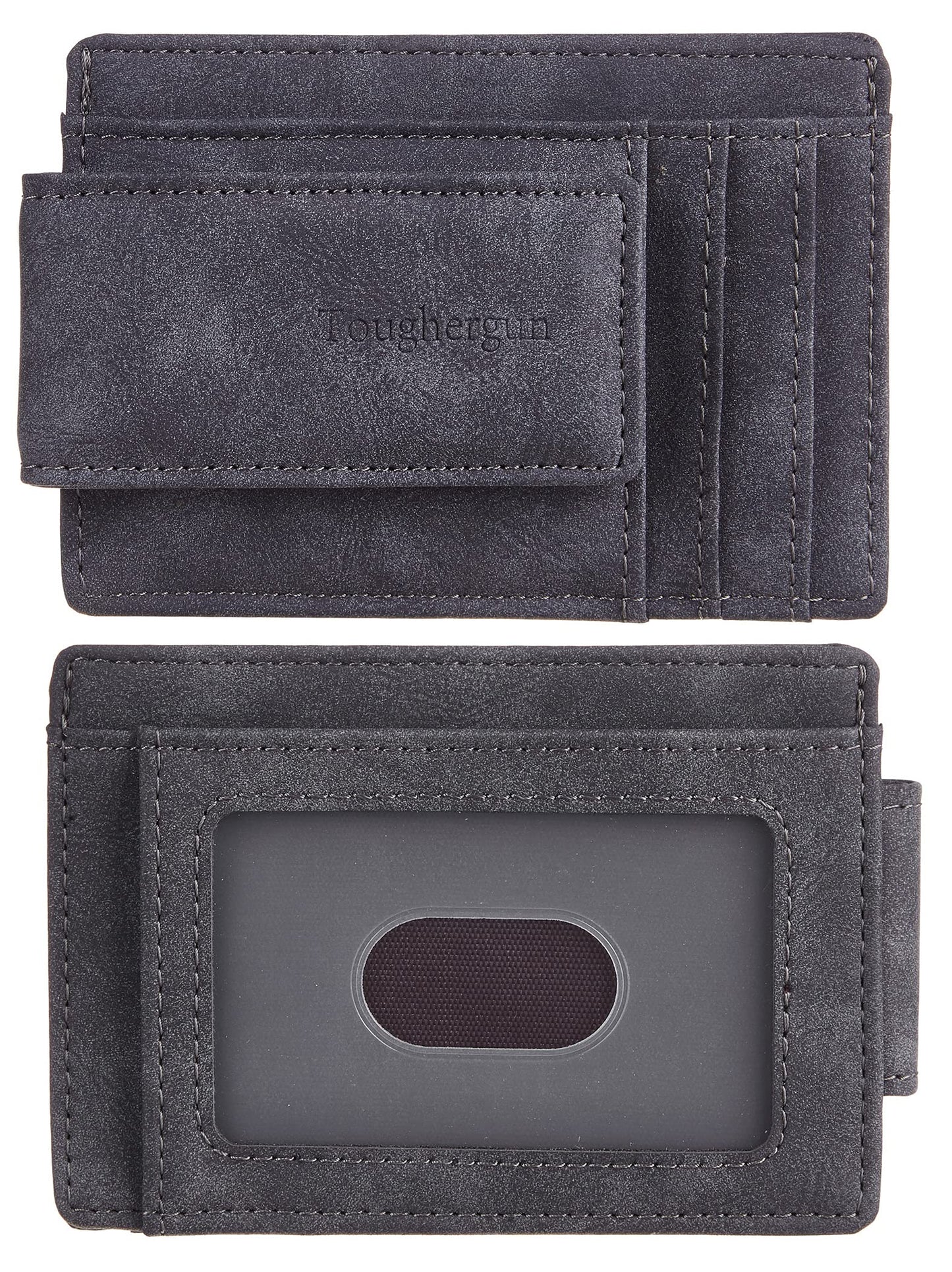 Toughergun Minimalist Wallet for Men with Magnetic Money Clip Leather Slim Wallet, Credit Card Holder RFID Blocking Front Pocket Holds Cash and Cards (Deep Grey)