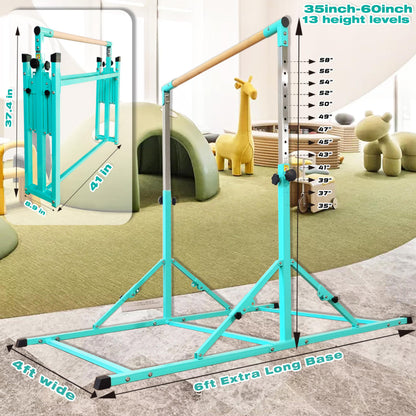 PreGymnastic Foldable Gymnastics Bar, 6FT Horizontal Bars, Folding Training Bar for Kids Ages 3-18, Weight Limit 500 LB, Adjustable kip Bar,Home Gym Equipment Indoor
