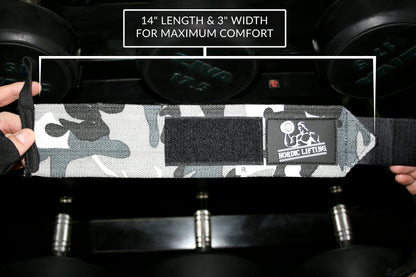 Nordic Lifting Wrist Wraps (2 Pairs) – Adjustable Wrist Wraps with Thumb Loop for Weightlifting, CrossFit & Powerlifting – Gym Essentials Support for Men & Women, Camo Grey/Yellow