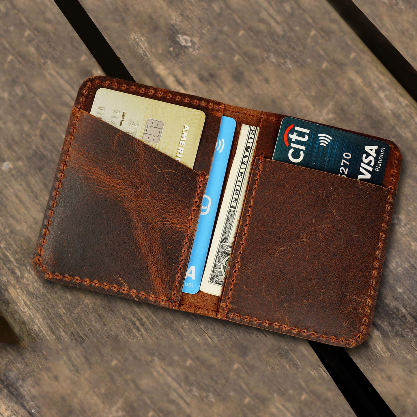 TheAntiq Credit Card Case Holder, Genuine Leather Bifold Wallet for Men and Women, Slim Minimalist Front Pocket Card Holder for Credit and Debit Cards, 4x3 Inches, Brown