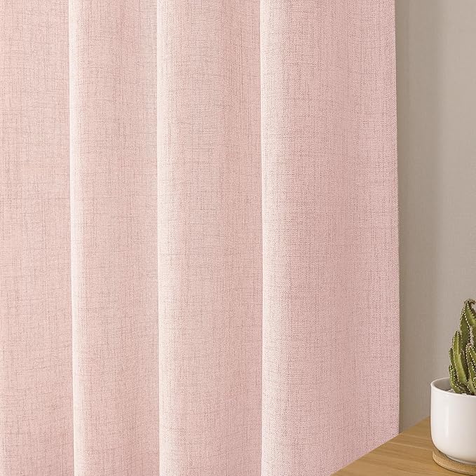 Tollpiz Linen Tier Curtain Rod Pocket Semi Sheer Half Kitchen Curtains Burlap Light Filtering Thick Linen Drape for Bathroom, 30 x 36 inches Long, Pink, Set of 2 Panels