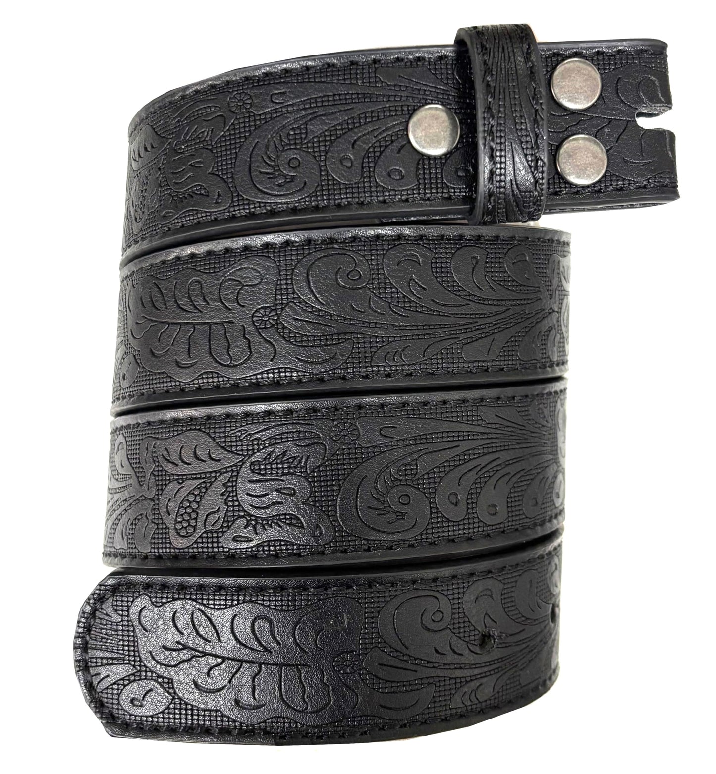 BC Belts Womens Leather Belt Strap with Embossed Western Scrollwork 1.25" Wide with Snaps (Black-M)