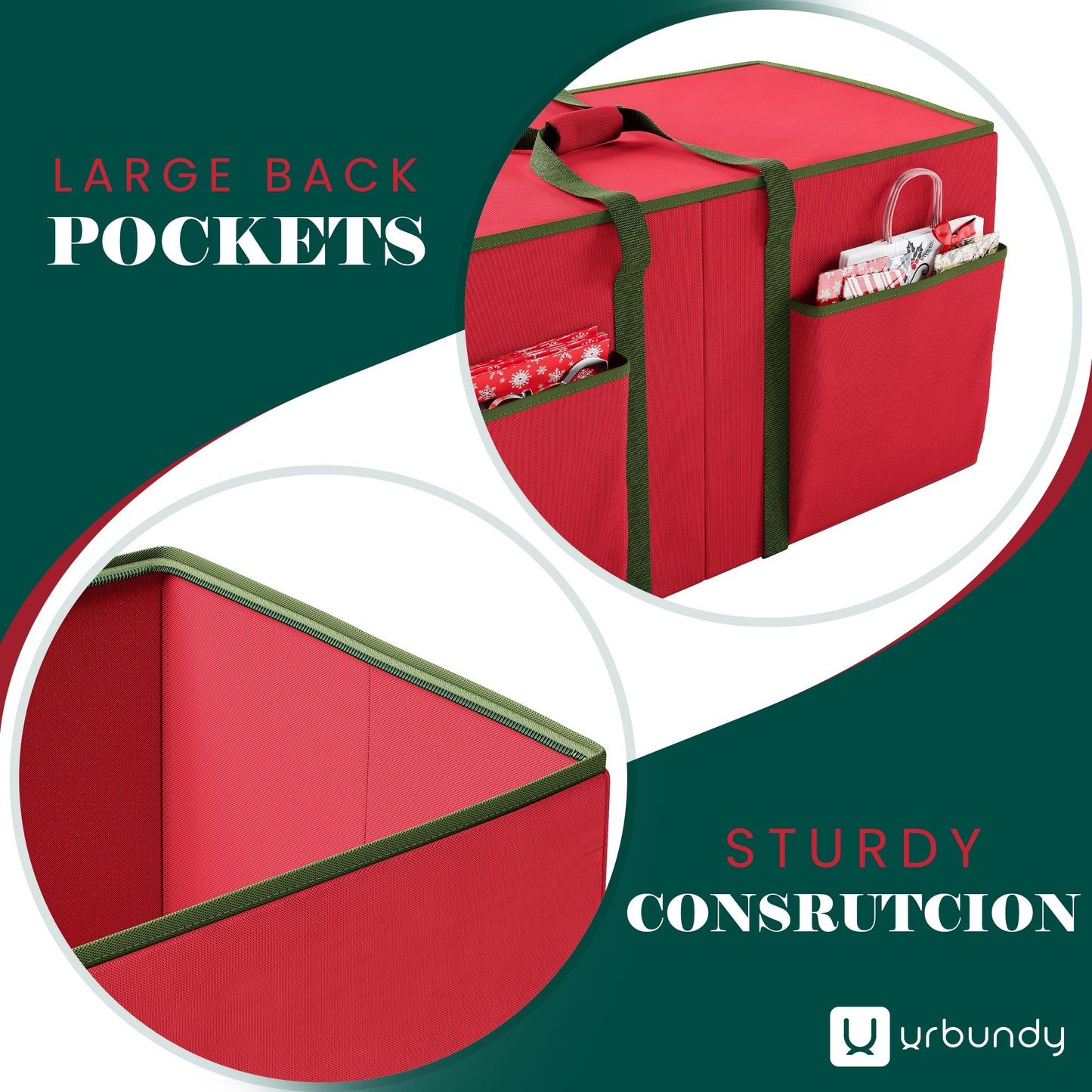 URBUNDY Christmas Ornament Storage Box - Red, Fits 128 Ornaments - Organizer With Dividers & Handles
