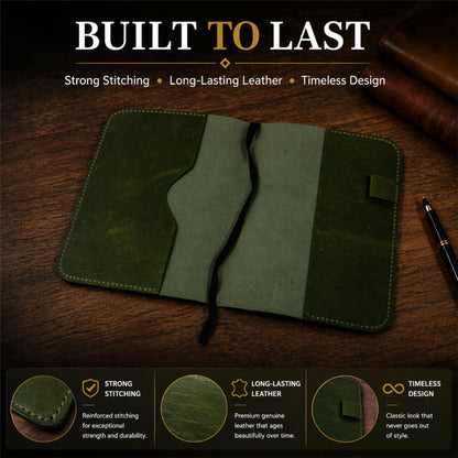 TheAntiq Premium Leather Journal Cover A5 – Handmade Refillable Notebook Cover Sleeve with Pen Holder for Writing, Travel & Business Use 5.75 x 8.25 (Green)