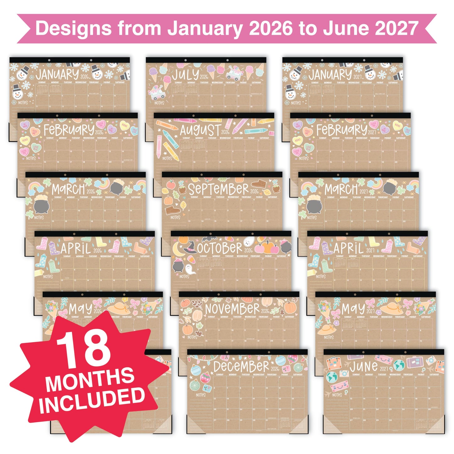 Hadley Designs Large Teacher Desk Calendar 2026-2027 - Desktop Calendar 2026, 18-Month Desk Calendars for Home, Office & Classroom, Cute Classroom Must Haves, Teacher Appreciation Gifts