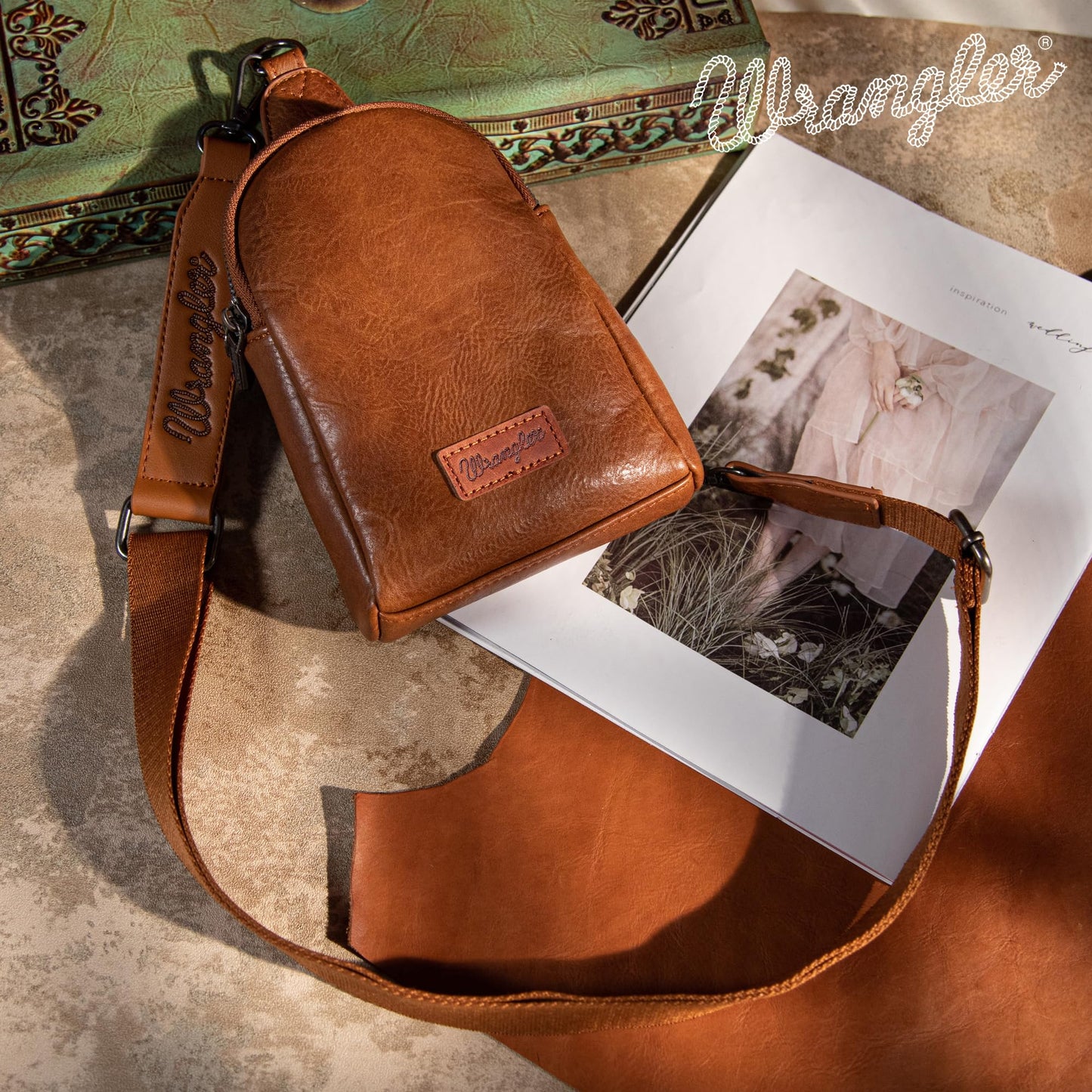 Wrangler Small Sling Bag for Women, Leather Crossbody Bags Cross Body Purse Fanny Packs with Adjustable Strap, WG-HB-87-210-BR