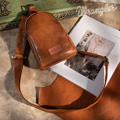 Wrangler Small Sling Bag for Women, Leather Crossbody Bags Cross Body Purse Fanny Packs with Adjustable Strap, WG-HB-87-210-BR
