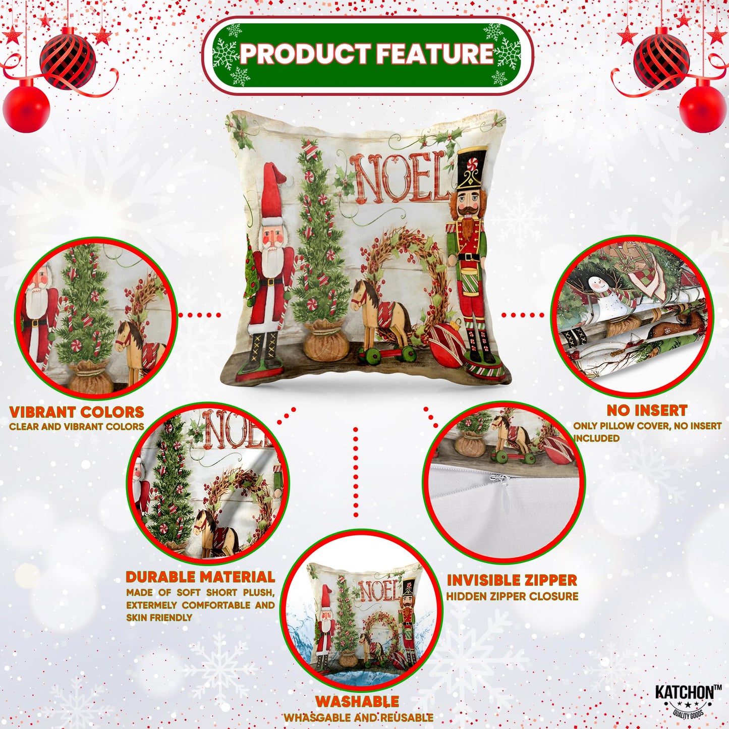 KatchOn, Farmhouse Christmas Pillow Covers 18x18 - Pack of 4 | Farmhouse Pillow Covers, Holiday Pillow Covers | Christmas Throw Pillow Covers for Christmas Decorations | Snowman Pillow Covers 18x18