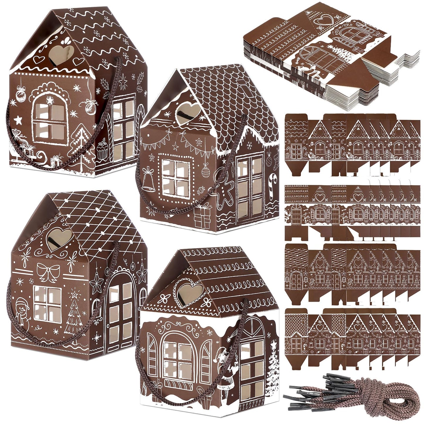 Gersoniel 24 Pcs Christmas Gift Boxes Candy Gingerbread House Mini Christmas Party Favor Box Small Paperboard Gift Container for Xmas Holiday Party Treat Cookie Goodie Snack Packaging (Dark Brown)