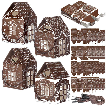 Gersoniel 24 Pcs Christmas Gift Boxes Candy Gingerbread House Mini Christmas Party Favor Box Small Paperboard Gift Container for Xmas Holiday Party Treat Cookie Goodie Snack Packaging (Dark Brown)