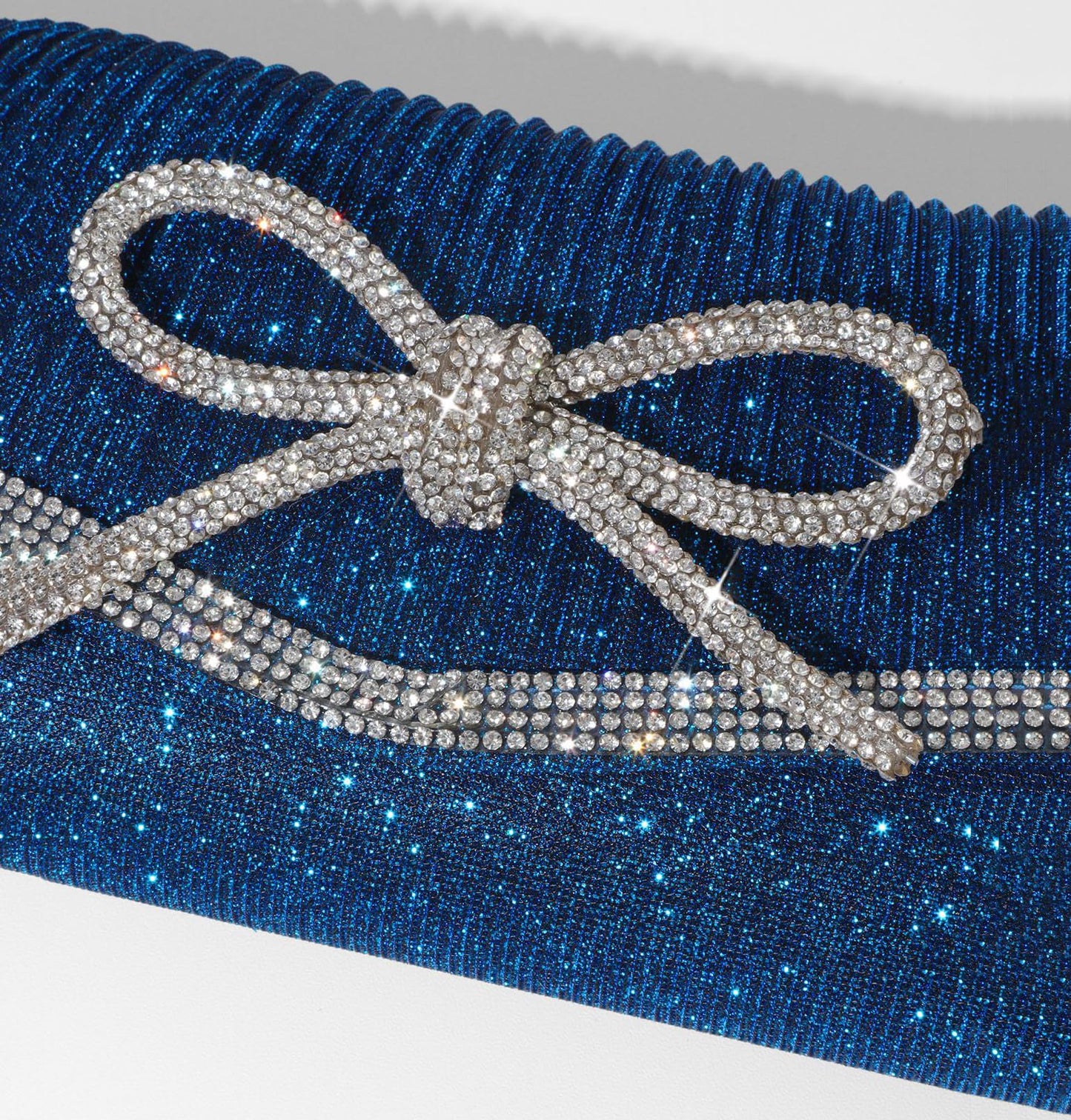 Trisapu Bow Evening Bag Sparkly Clutch Purses for Women Wedding Glitter Rhinestone Party Prom Purse Dressy Clutch Bags Blue
