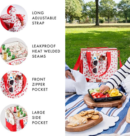 Fit & Fresh 24-Can Soft Cooler Bag - Insulated, Leak-Resistant, Portable Cherry Travel Cooler
