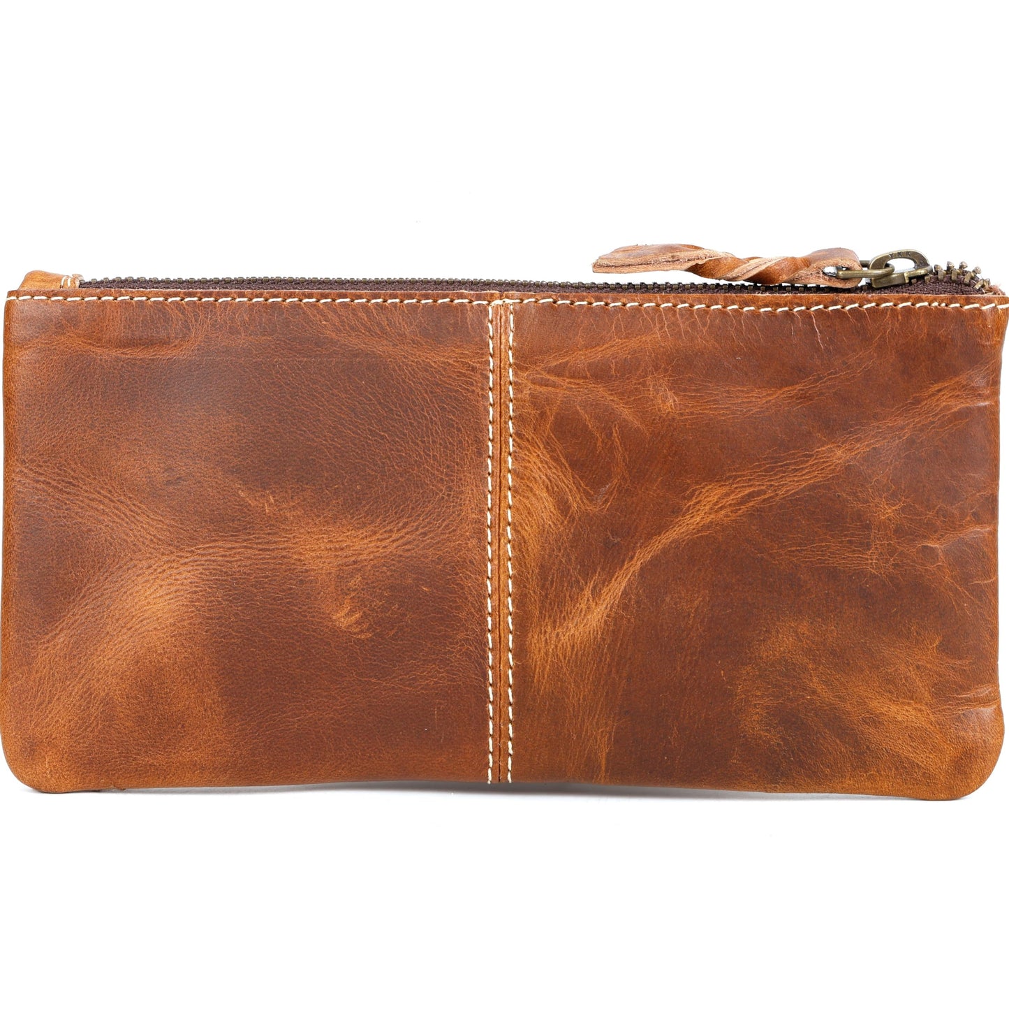 LEATHER TOWN Leather Pencil Case Pouch 8" x 4" - Leather Pen Case with Zipper (Brown)