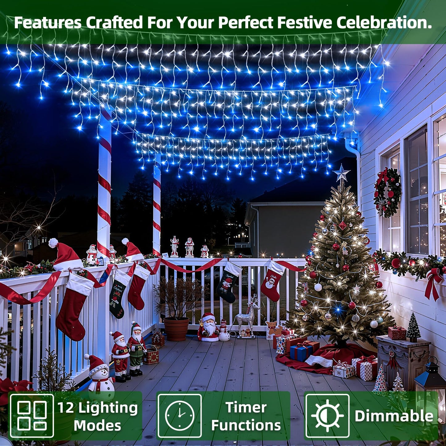 670 LED Christmas Lights with 148Drops, 66ft 12 Modes Hanging ice String Lights with Timer Dimmable & Waterproof, Plug-in Fairy Lights for Indoor Holiday Wedding Christmas Decorations Blue & CoolWhite