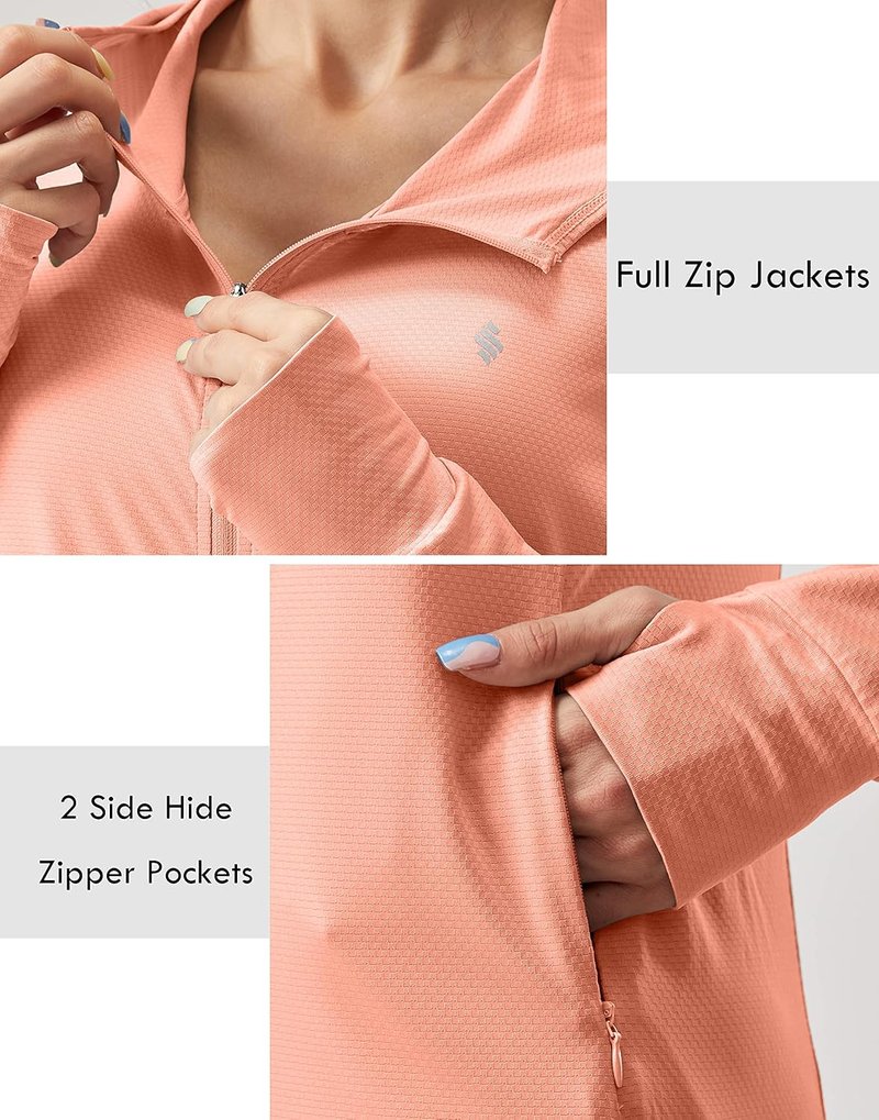 Women's UPF 50+ Sun Protection Hoodie Jacket - Lightweight Long Sleeve Outdoor Shirt with Pocket