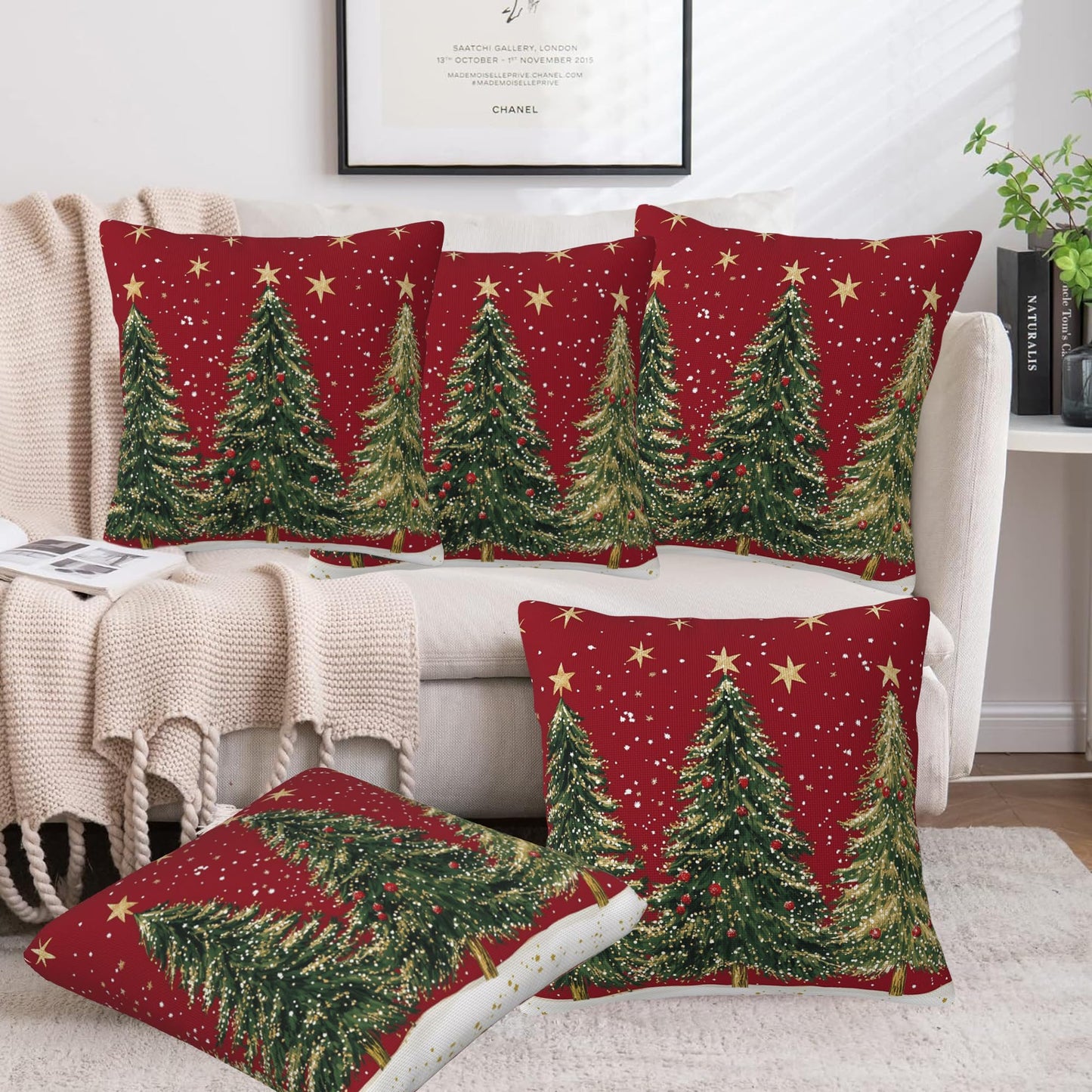 Naqiuli Throw Pillow Covers Christmas Tree Pillow Covers 18x18 Inch Set of 2 Christmas Throw Pillows Decorative Pillow Cases Cushion Covers for Bedroom Livingroom Sofa Farm House
