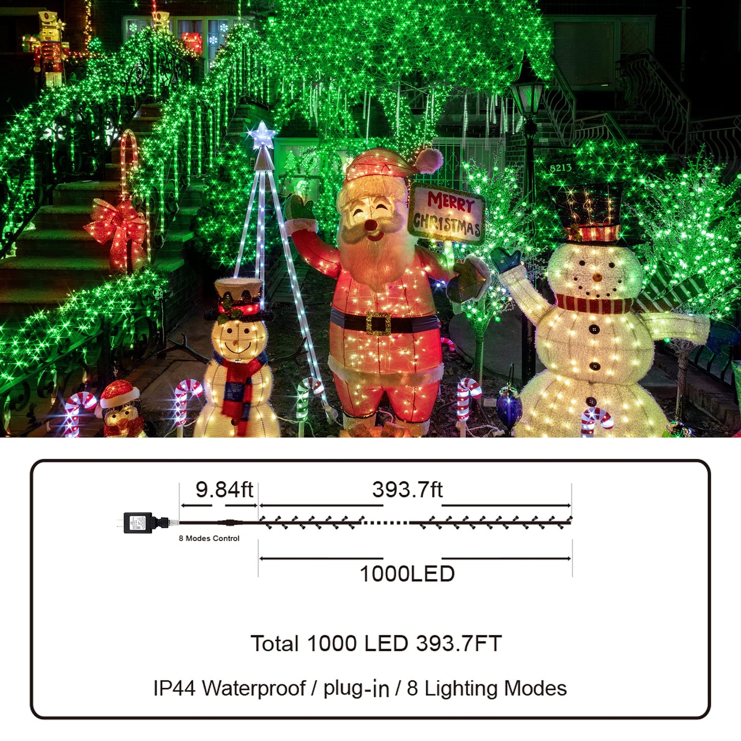 KNONEW 403ft 1000 LED Christmas String Lights Outdoor 8 Modes & Timer Fairy Light Plug in Waterproof LED Wedding Lights for Xmas Yard Tree Party Holiday Decor (Green)