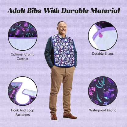 Pedobi Adult Bibs - 3 Pcs Washable Clothing Protector with Crumb Catcher, Adult Bibs for Elderly Women Eating Washable Flower