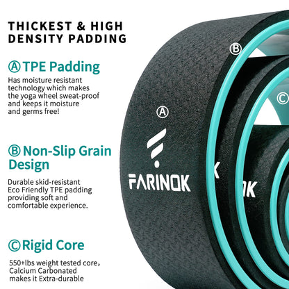 Yoga Wheel Set of 3+1, Upgraded 10MM Thick Back Wheels for Pain Relief & Stretching, Strongest Back Roller for Deep Tissue Massage, Improving Yoga Poses Backbend