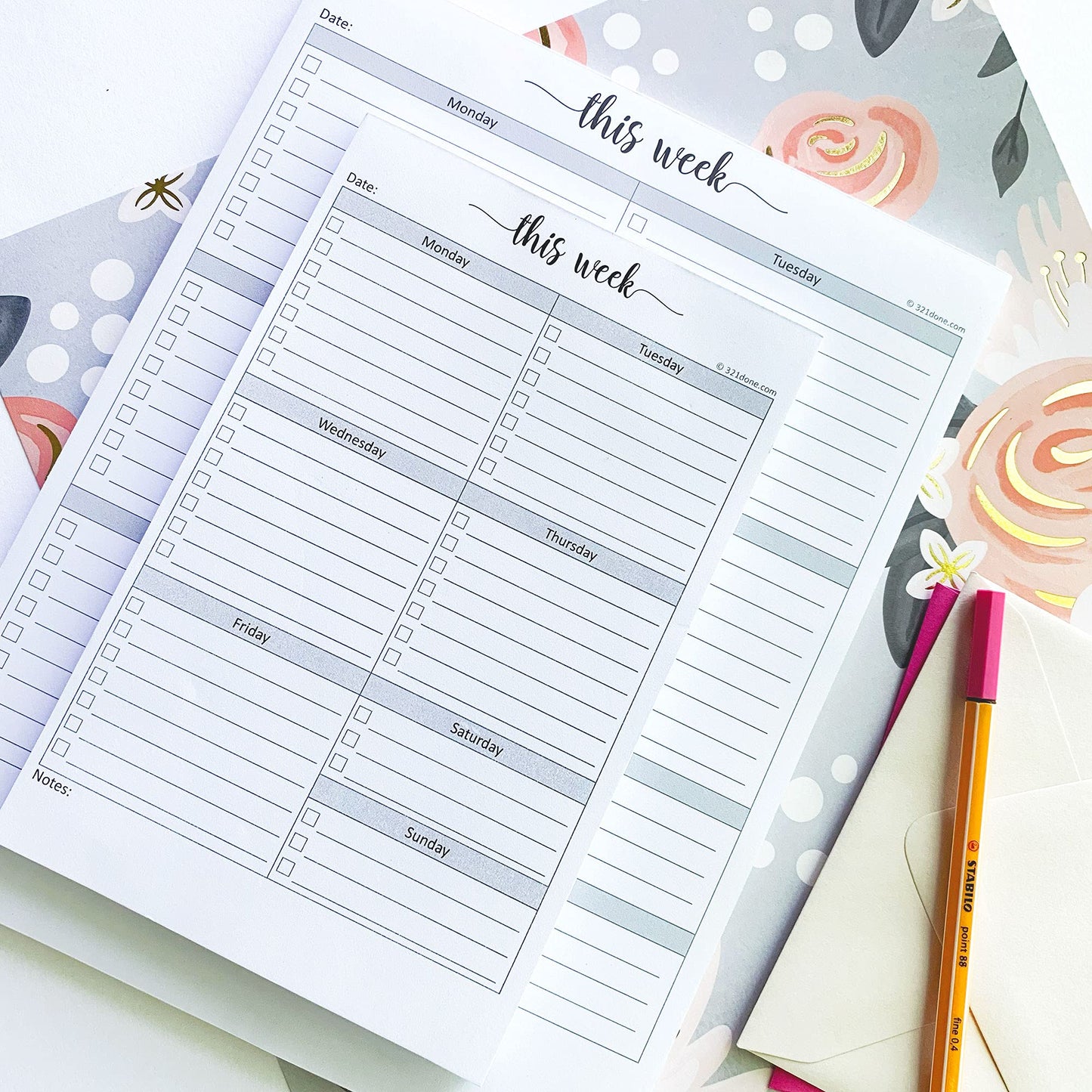 321Done 8.5x11 Weekly Checklist Notepad, Made in USA, Letter Size Tear-Off Undated Planning Pad, Work and Personal Organizer To Do List Pad, Desk Planner, Productivity Tracker - 50 Sheets
