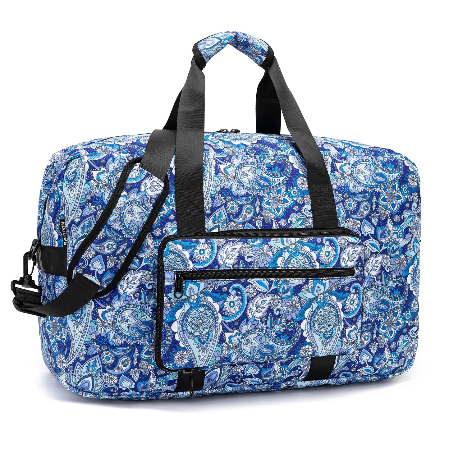 F.FETIVIN Weekender Bag Carry On Travel Duffle Bag Medium Overnight Bag for Women (Blue Paisley)