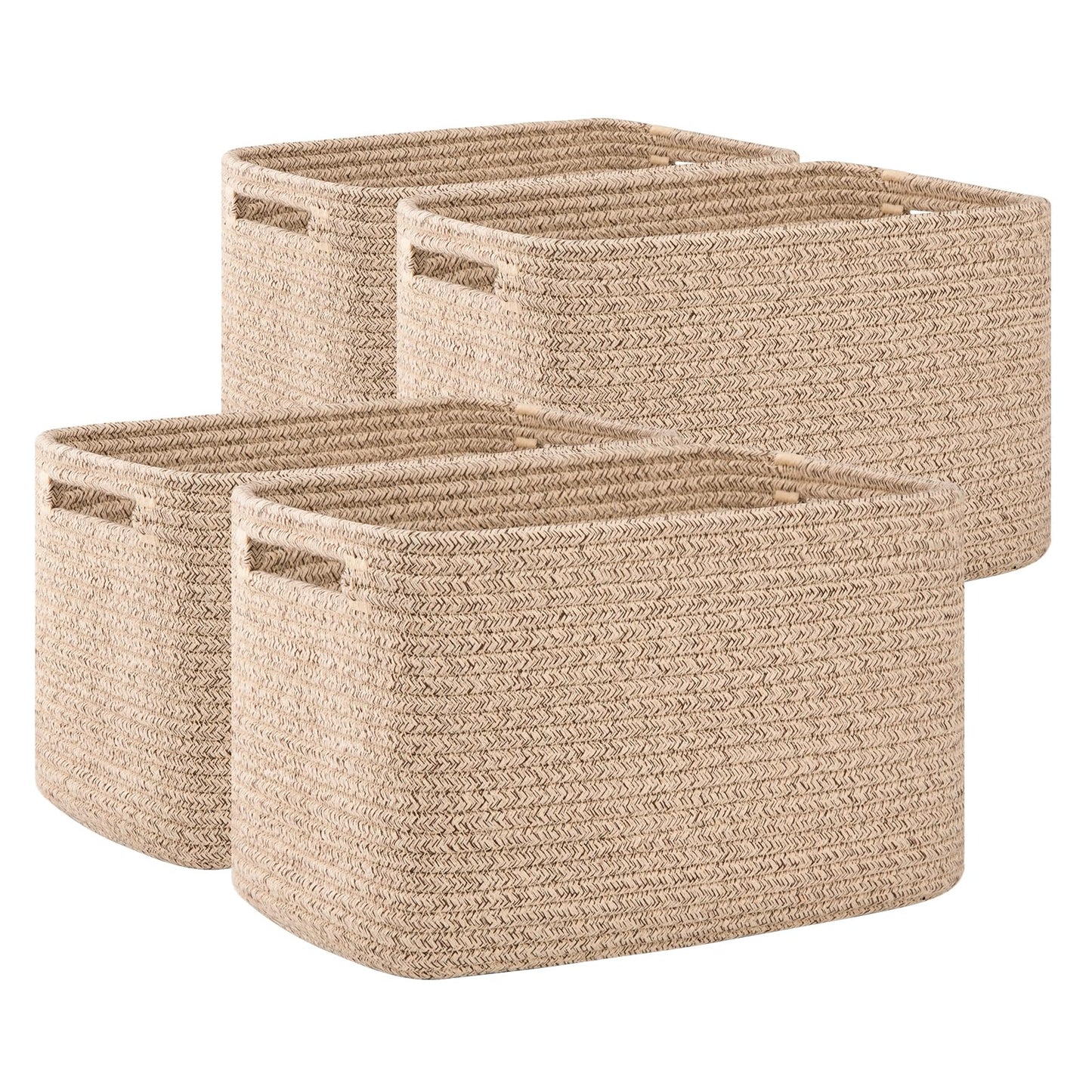 OIAHOMY 4 Pack Storage Baskets for Organizing, Cube Storage Bins for Shelves, Rectangle Storage Baskets With Handles, Woven Baskets for Storage, 12.7''Lx9''Wx7.8''H, Mixed Brown