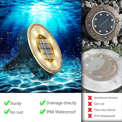Joomer Solar Ground Lights, 4 Pack 8 LED Solar Lights Outdoor Waterproof IP68 Disc Light Landscape Lighting Garden Light for Patio Pathway Lawn Yard Driveway Walkway(Warm White)